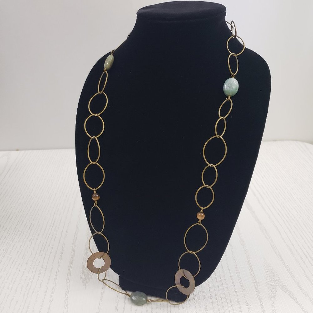 Chunky Oval Chain Link Necklace Cats Eye Stone